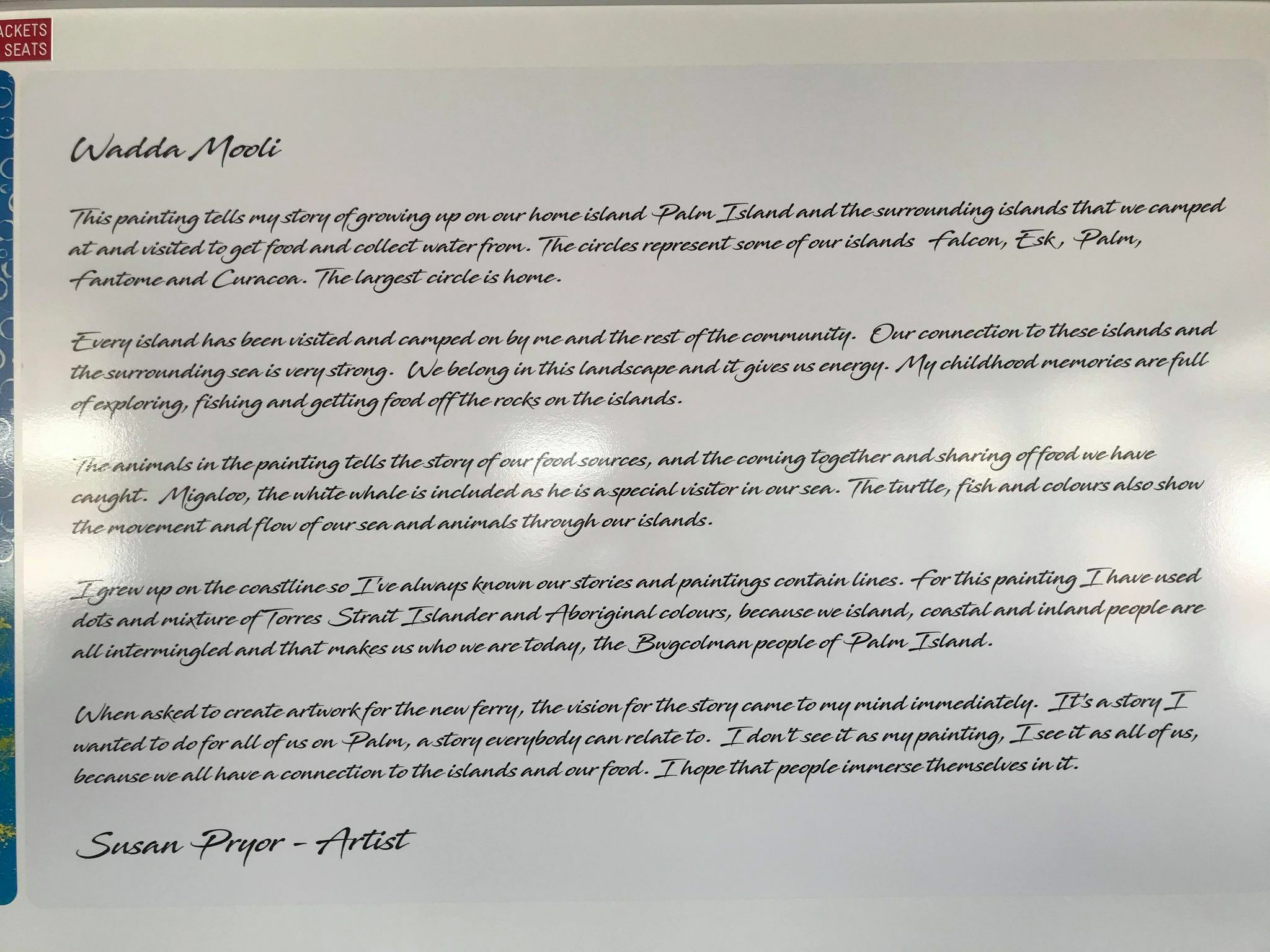 Susan Pryor's story behind the artwork entitled 'WaddaMooli' Susan Pryor's story behind the artwork entitled 'WaddaMooli'